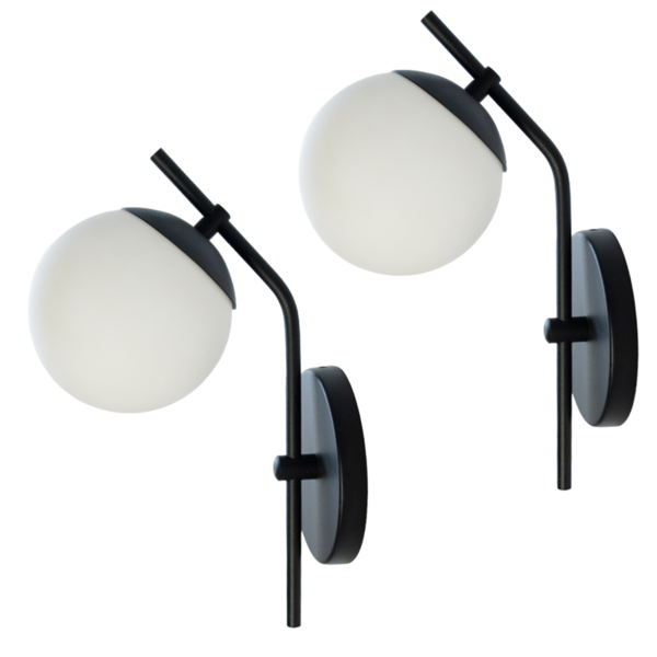 Kit 2 Luminárias Inclinada Jabuticaba Globo Vidro Hall Preto