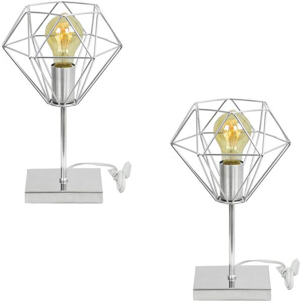 Kit 2 Luminárias Mesa Abajur Aramado Diamante Touch Escovado