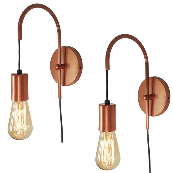 Kit 2 Luminárias Parede Arandela Abajur Interruptor Cobre