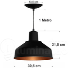 Kit 2 Luminarias Pendente Bedd 12" Retrô -  Preto Fosco / Bro