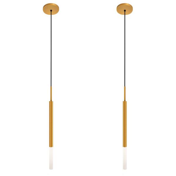 Kit 2 Luminárias Pendente De Teto Tubo Difusor Mesa Dourado