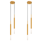 Kit 2 Luminárias Pendente De Teto Tubo Duplo Difusor Dourado