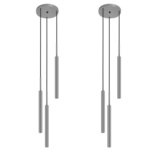 Kit 2 Luminárias Pendente De Teto Tubo Triplo Sala Prata