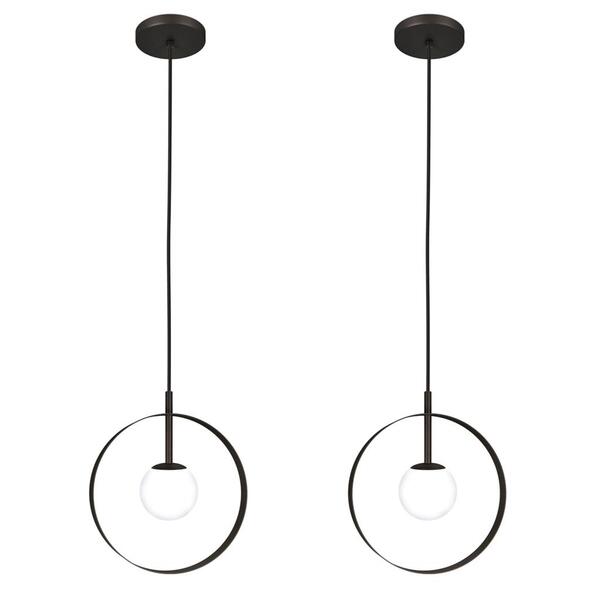 Kit 2 Luminárias Pendente Teto Círculo Globo Moderno Preto
