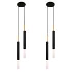 Kit 2 Luminárias Pendente Tubo Duplo Difusor Preto Dourado