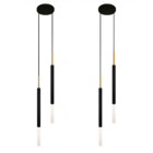 Kit 2 Luminárias Pendente Tubo Duplo Difusor Preto Dourado