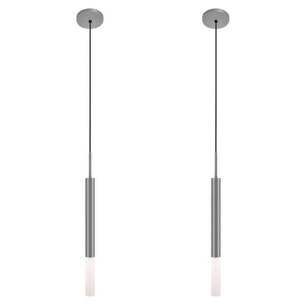 Kit 2 Luminárias Pendente Tubo Duplo Difusor Quarto Prata