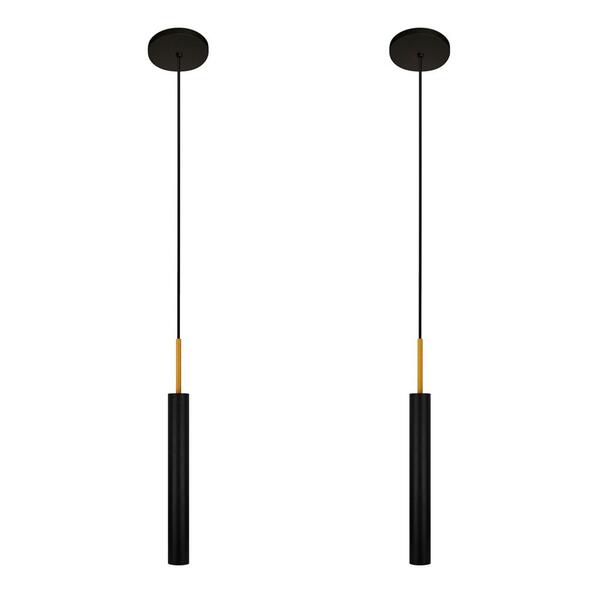 Kit 2 Luminárias Pendente Tubo Teto Sala Preto Dourado 40cm
