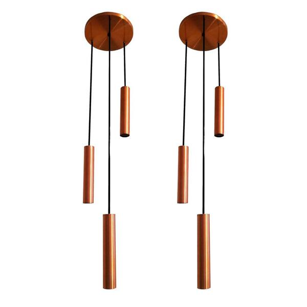 Kit 2 Luminárias Pendente Tubular Triplo Cobre Cama 19x20cm
