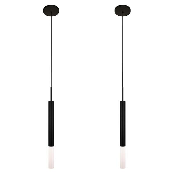 Kit 2 Luminárias Teto Pendente Tubo Difusor Balcão Preto