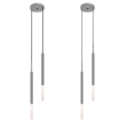 Kit 2 Luminárias Teto Pendente Tubo Duplo Difusor Hall Prata