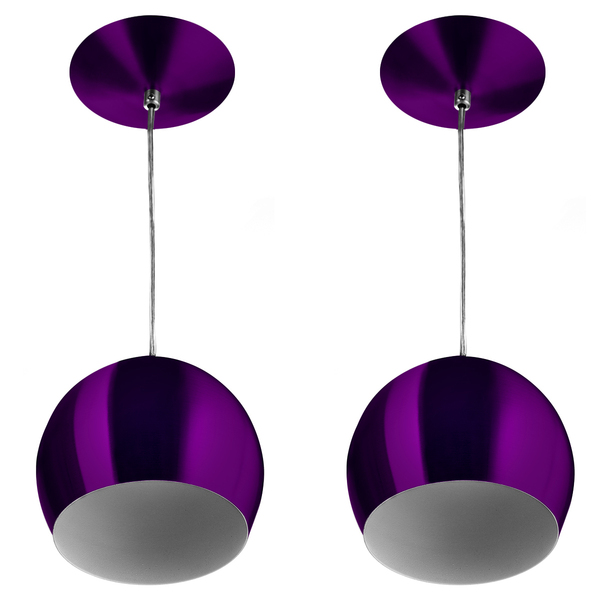 Kit 2 Lustre Pendente Bola Media Alumínio 23cm Roxo Metálico