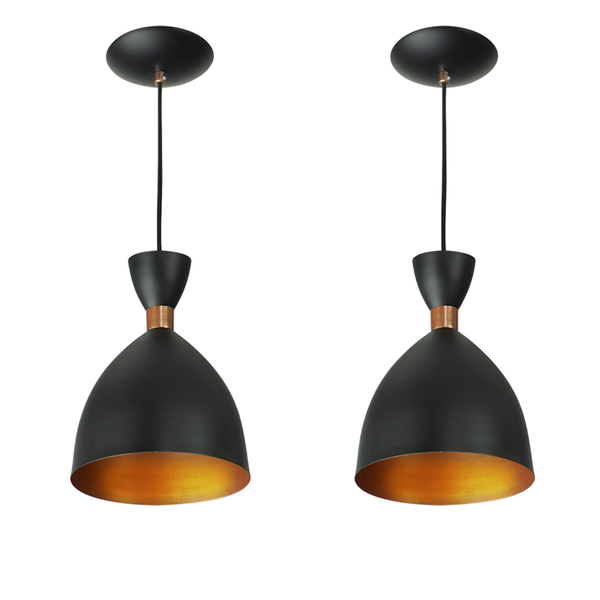Kit 2 Lustre Pendente Califórnia De Alumínio Preto Com Cobre