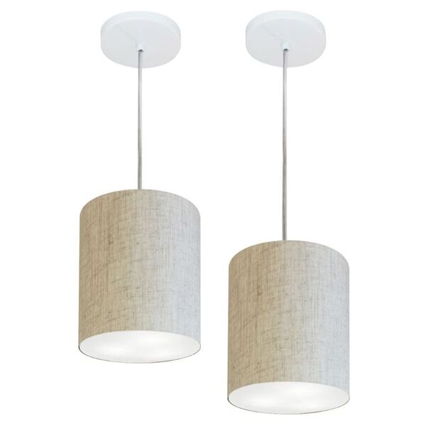 Kit/2 Lustre Pendente Cilíndrico Md-4012 Cúpula Em Tecido 18x