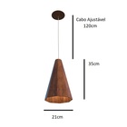 Kit 2 Lustre Pendente Facetado 1 Lâmpada Madeira Cônico 35x21