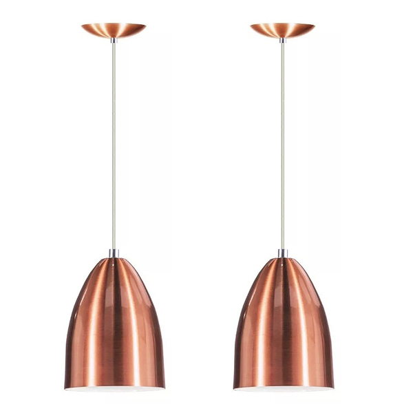 Kit 2 Lustre Pendente Luminária Cone De Alumínio New Cobre