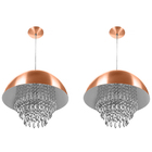 Kit 2 Lustre Pendente Meia Lua 40cm New Cobre Cristais Acr.