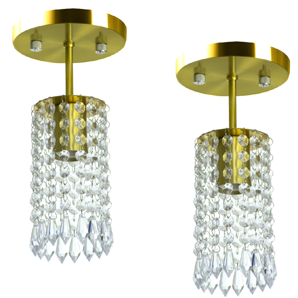 Kit 2 Lustres Clearcrillic Cristal Acrílico Redondo Dourado