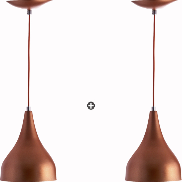 Kit 2 Lustres Pd Gota Media Alumínio 30cm Soquete E27 Cobre