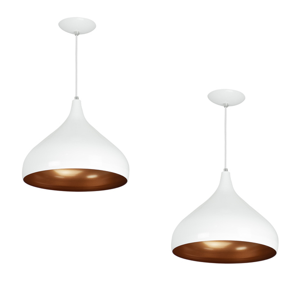Kit 2 Lustres Pendente Aladim Branco Com Cobre 31cm