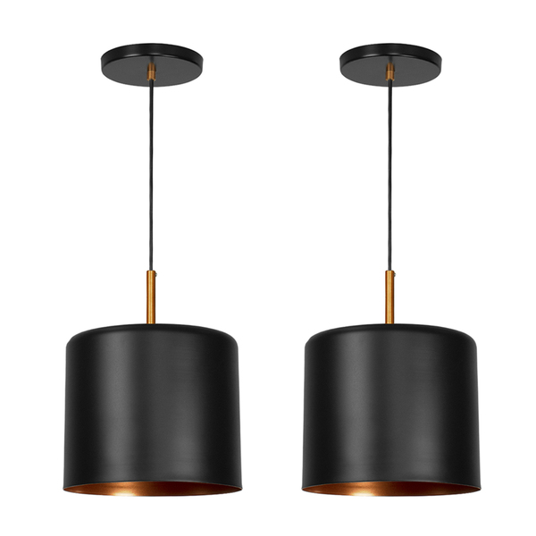 Kit 2 Lustres Pendente Bilboquê Medio Preto Com Cobre