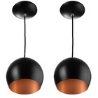 Kit 2 Lustres Pendente Bola Média Alumínio 23cm Preto/cobre