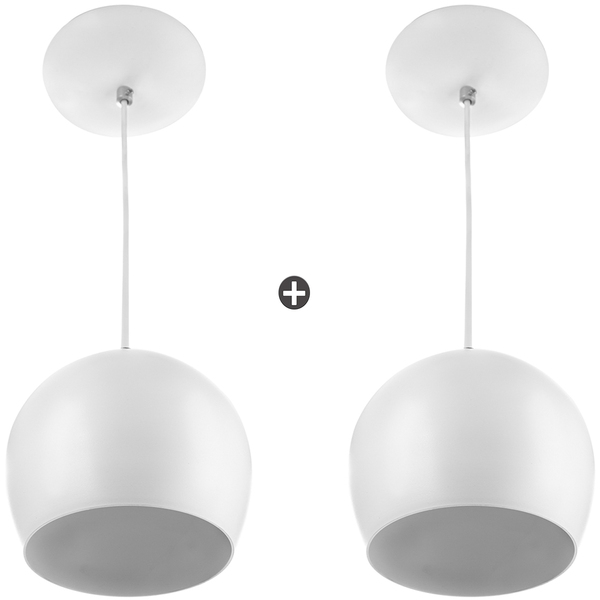 Kit 2 Lustres Pendente Bola Media De Alumínio 23cm Branco