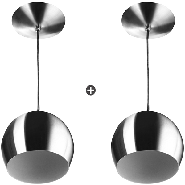 Kit 2 Lustres Pendente Bola Media De Alumínio 23cm Escovado