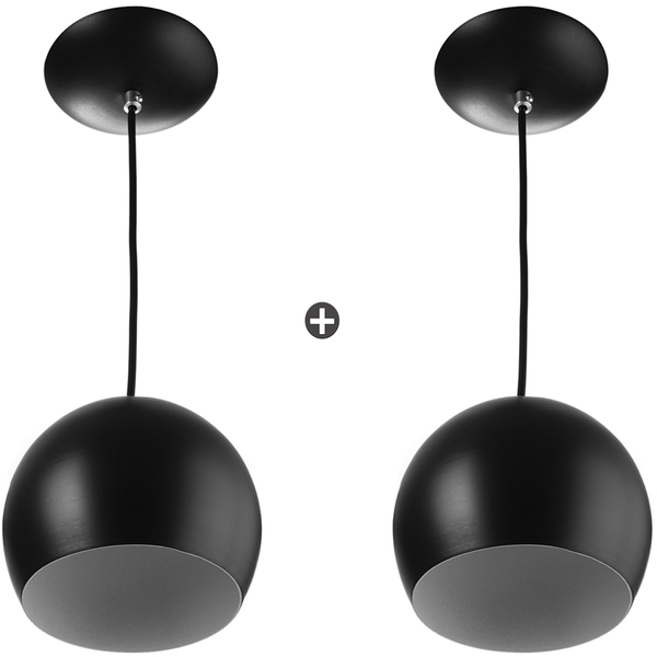 Kit 2 Lustres Pendente Bola Pequena Alumínio 15cm Preto