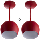 Kit 2 Lustres Pendente Bola Pequena Alumínio 15cm Vermelho