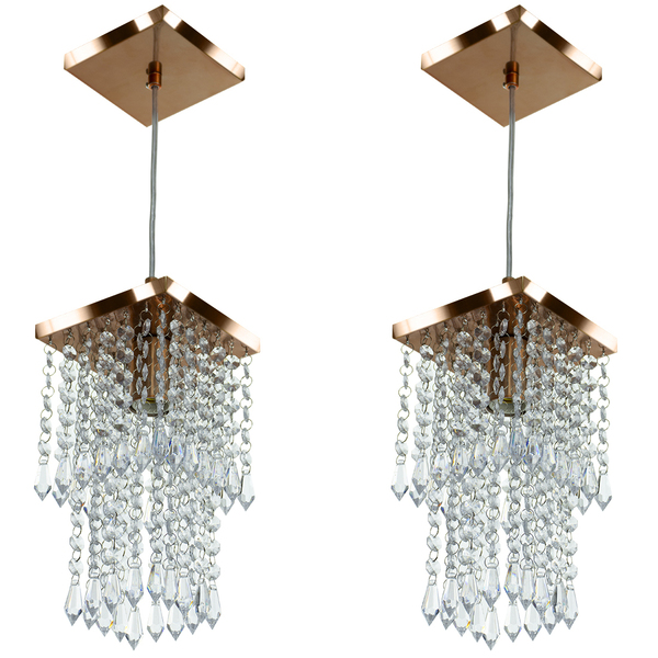 Kit 2 Lustres Pendente De Cristal Acrilico Spark Cobre