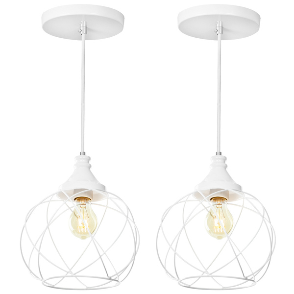Kit 2 Lustres Pendente Esfera Aramado Branco 23cm