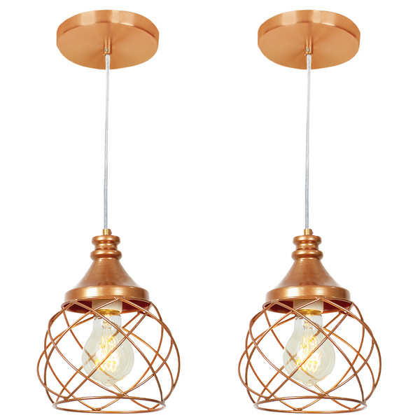 Kit 2 Lustres Pendente Esfera Aramado Cobre 15cm