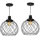 Kit 2 Lustres Pendente Esfera Aramado Preto 34cm
