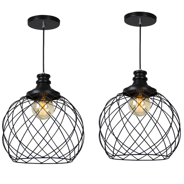 Kit 2 Lustres Pendente Esfera Aramado Preto 34cm