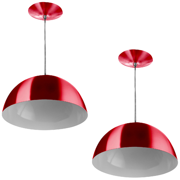 Kit 2 Lustres Pendente Meia Lua 40cm Alumínio Cereja