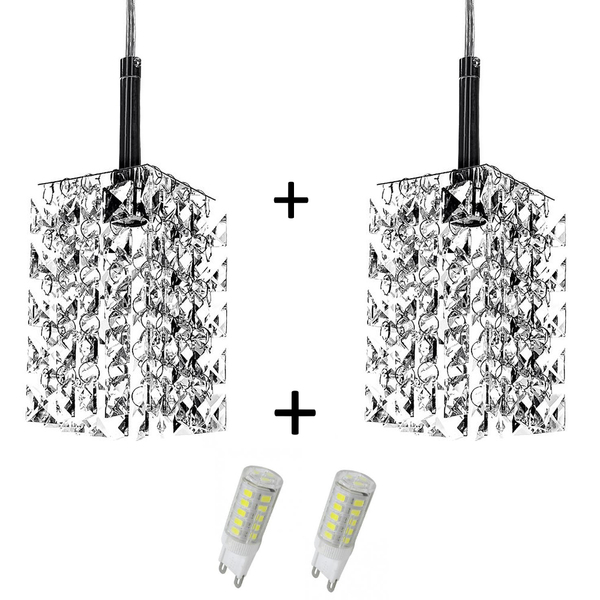 Kit 2 Lustres Pendente Quadrado Clearwall De Cristal Legitim