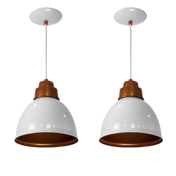 Kit 2 Lustres Pendentes Karina De Alumínio Branco C/ Cobre