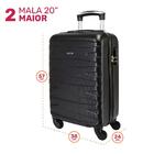 Kit 2 Malas De Viagem De Bordo Carry On Preta Fibra Abs 20" E
