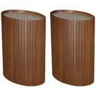 Kit 2 Mesa Apoio Lateral Oval Tampo Vidro Glow Madeira Nacc