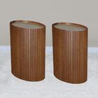 Kit 2 Mesa Apoio Lateral Oval Tampo Vidro Glow Madeira Nacc