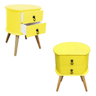 Kit 2 Mesa Cabeceira Retrô Madeira Maciça B3 Amarelo