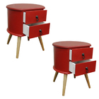 Kit 2 Mesa Cabeceira Retro Madeira Maciça B3 Vermelho
