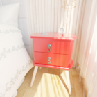 Kit 2 Mesa Cabeceira Retro Madeira Maciça B3 Vermelho