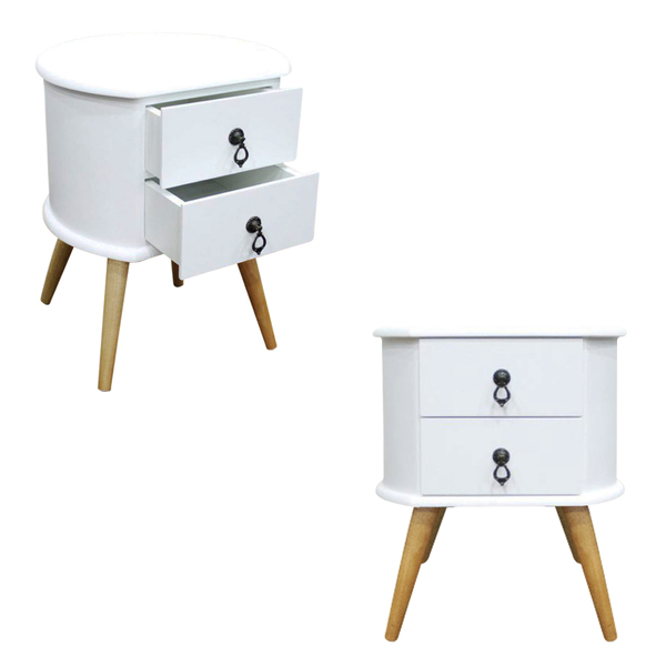 Kit 2 Mesa Cabeceira Retro Madeira Maciça Laqueado B3 Branco