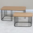 Kit 2 Mesa Centro Alta E Baixa Madeira Amendoa Base Metal Nacc