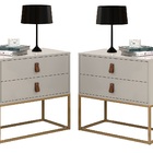 Kit 2 Mesa Criado Estilo Industrial 2 Gavetas Puxador Em Cour