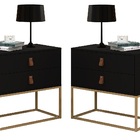 Kit 2 Mesa Criado Estilo Industrial 2 Gavetas Puxador Em Cour