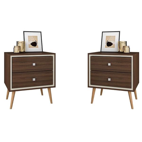 Kit 2 Mesa De Cabeceira Ipanema 2 Gavetas Pés Madeira Maciça