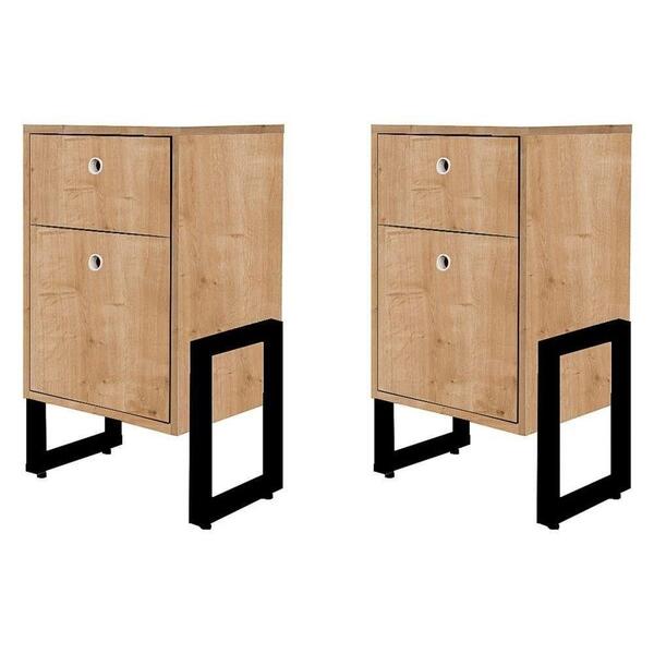 Kit 2 Mesa de Cabeceira Wooli 2 Gavetas Pés Metálicos Nature